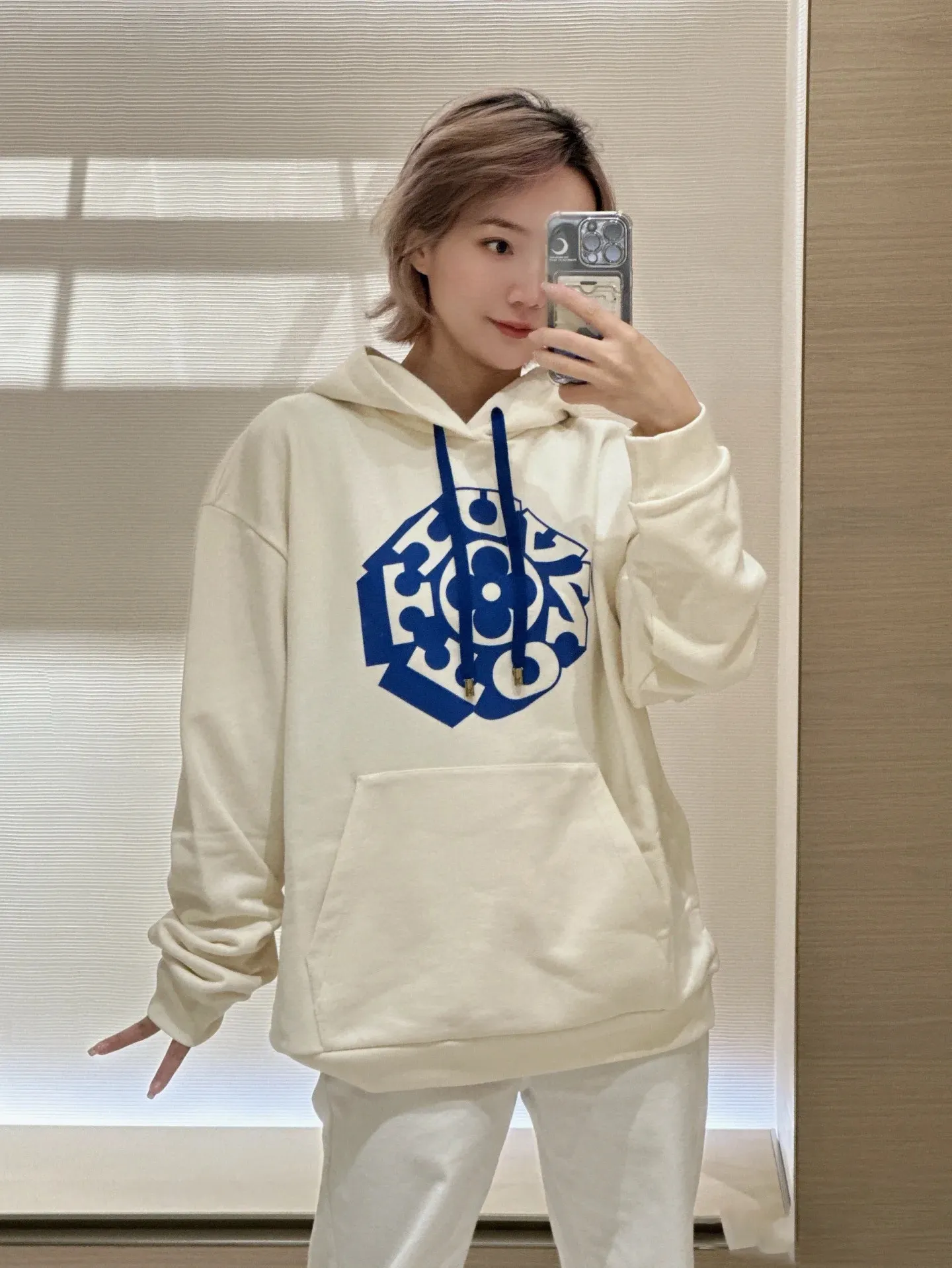Louis Vuitton/Louis Vuitton 25Fw blue circle printed hooded sweatshirt
